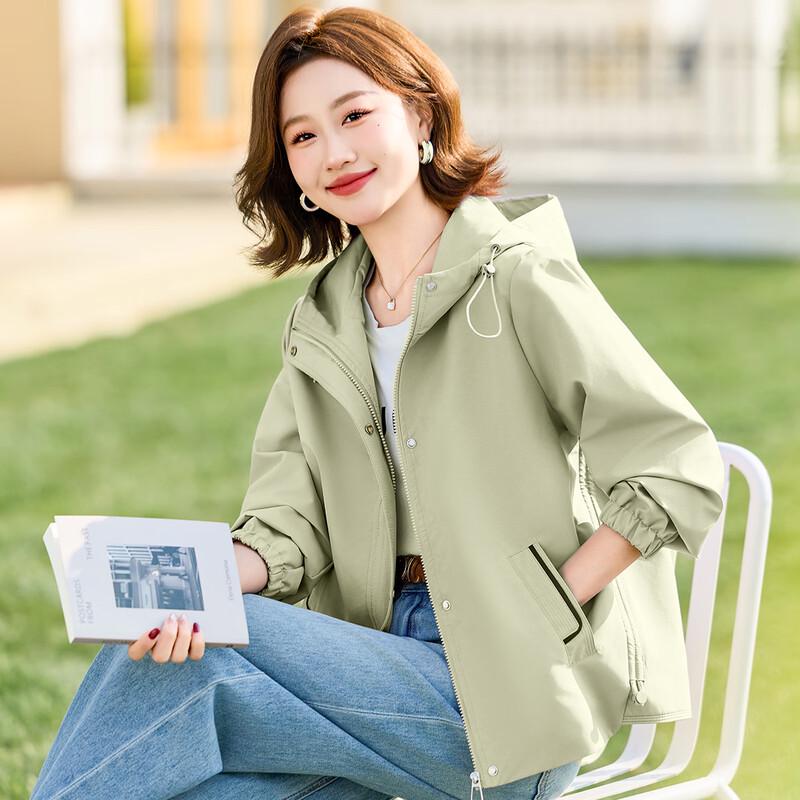SIFONE Women s Korean Style Hooded Windbreaker Jacket 2XL