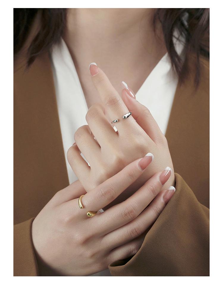 Banyan Tree Korean S925 Silver Water Drop Ring - Simple, Polished, and Elegant Design for Women