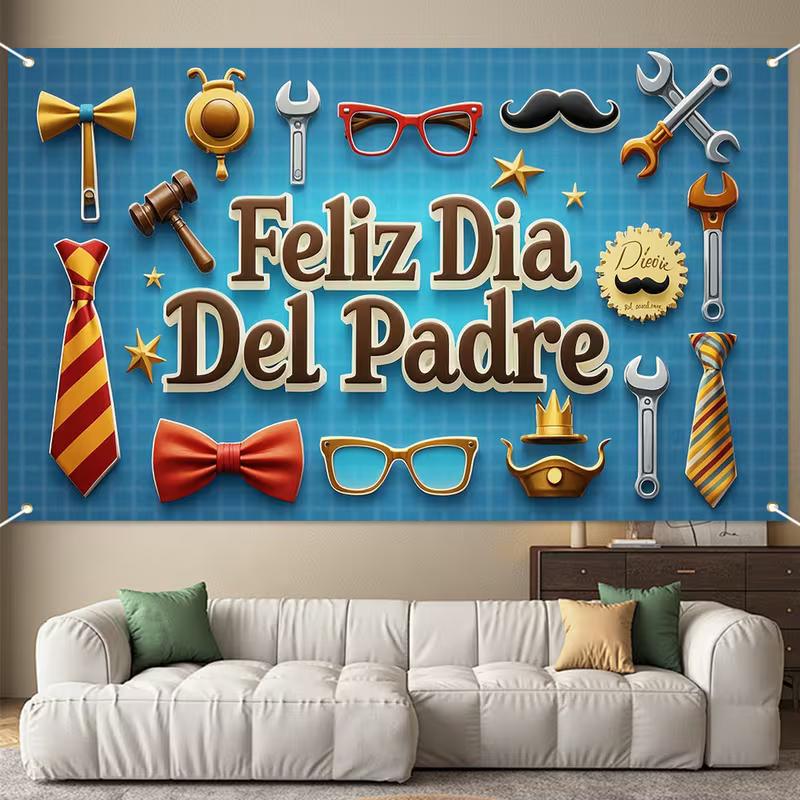 2D Spanish Father s Day Photography Background Cloth Feliz Dia Del Padre Tie Wrench Backdrop 47.2x31.5inch/120*80cm