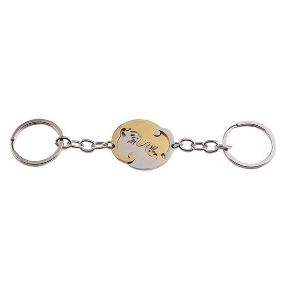 

Keychain Heart Matching Cat Design Titanium Steel Keychain Pendant Bright Color Key Holder Bags Cars Wallets Accessories B