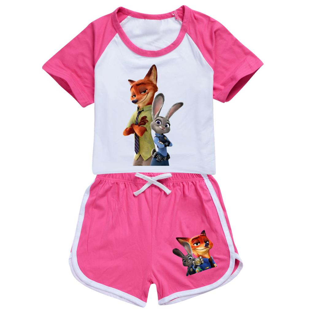Kinder Sommer Sport T-Shirt und Shorts 2-teiliges Outfit Trainingsanzug Set Kurzarm Print Crop Tops mit Bekleidungsset