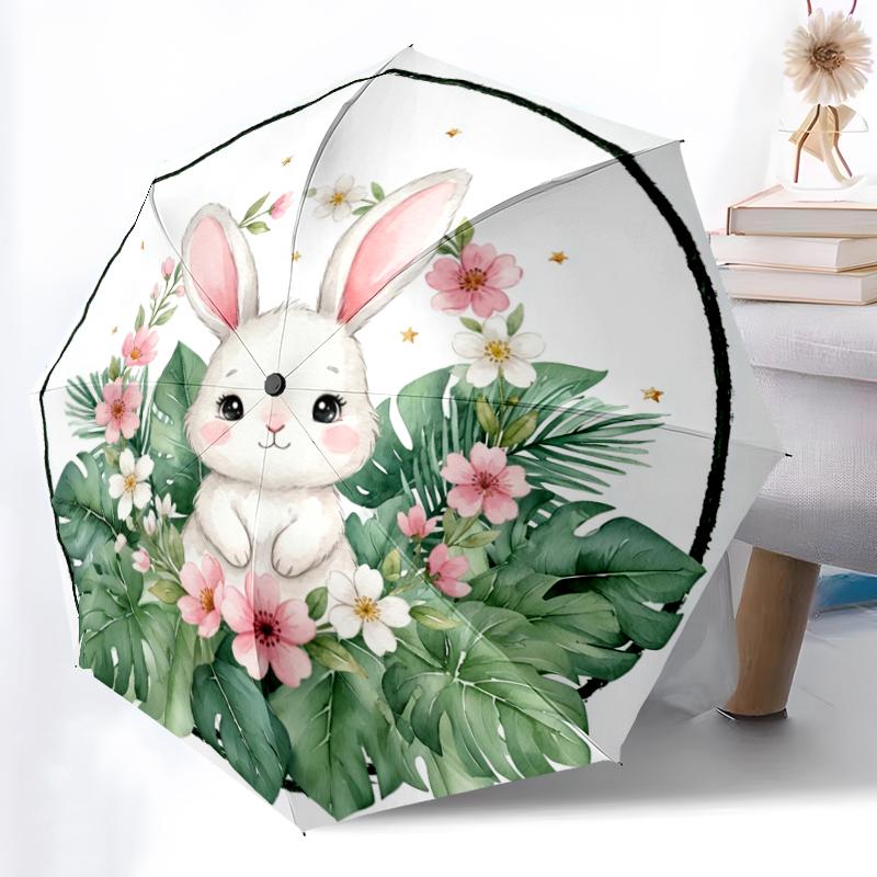 Cute Rabbit Umbrella Lightweight Travel Umbrella with 8-Rib Strong Frame Vibrant Digital Print for Outdoor Activities