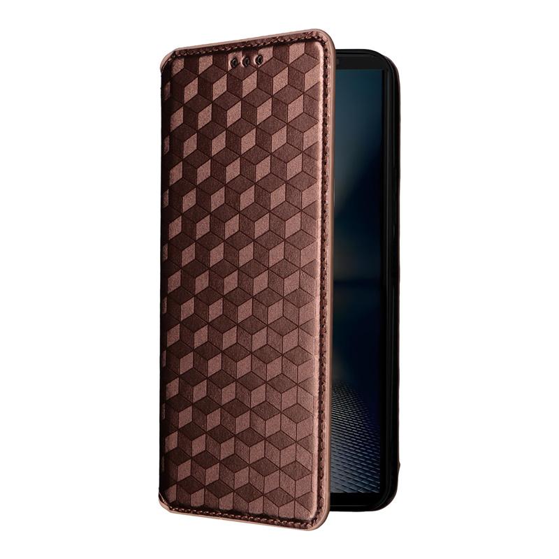 For TCL K32 K33 5G Case stereoscopic lines flip wallet skin PU case purse For TCL K33 K32 5G 3D Magnetic Phone Cover Case коричневый