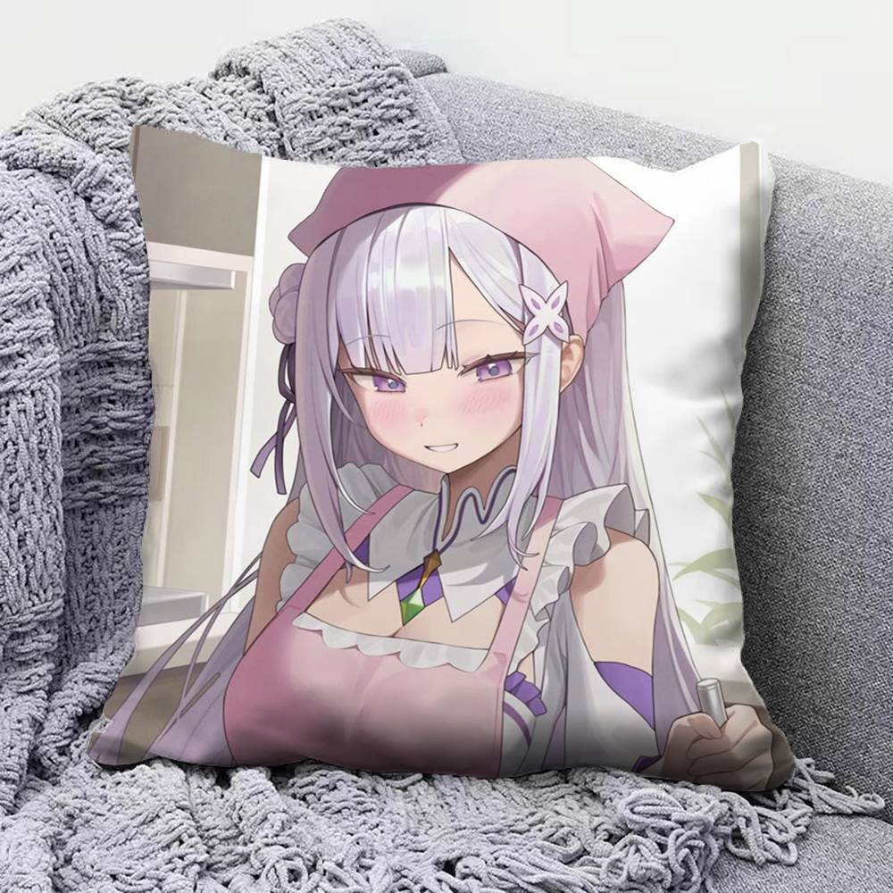 Re Zero Infinity Emilia Cute Anime GGirl  Pillow Covers Home Sofa Cushion Covers and Aecorative Custom