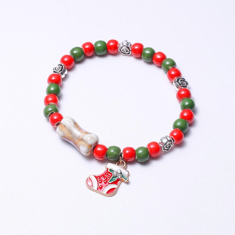 European & American Christmas Stocking Beaded Ceramic Bracelet - Sweet Holiday Jewelry Gift for Women