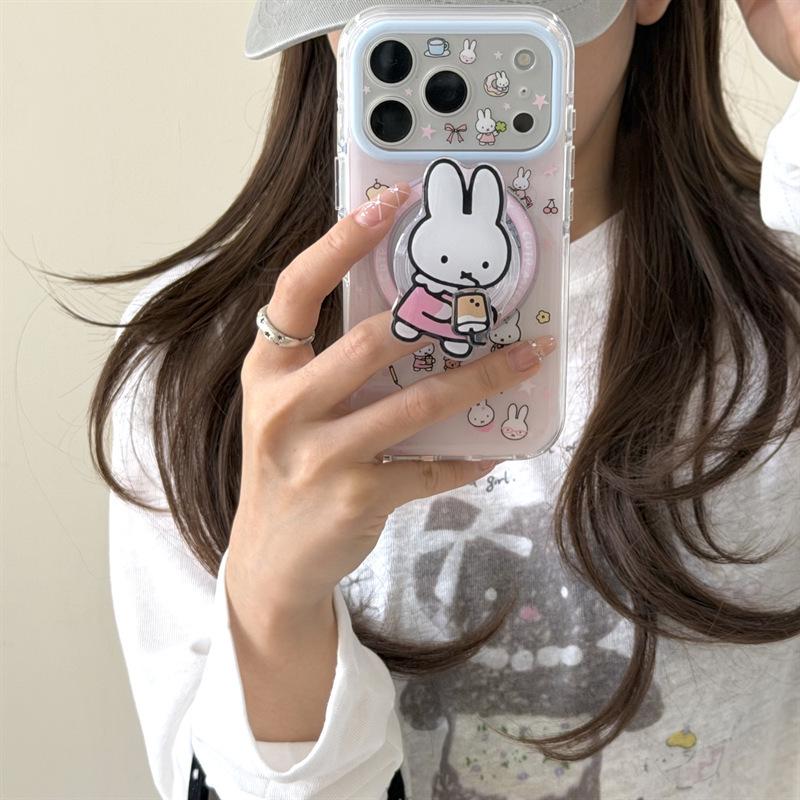 Little Rabbit Magnetic Cartoon Notebook Phone Case for iPhone 17/16 Pro Max/15 Pro - Girly Heart Design