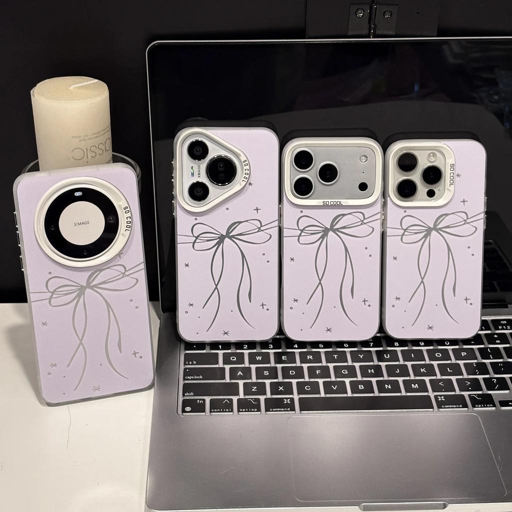 ins star bow is suitable for Apple iPhone17Promax mobile phone case IP16 color silver IMD large hole 15 sets