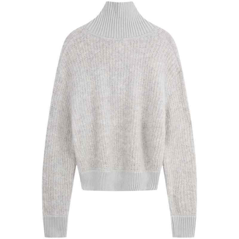 Calvin Klein Wool Blend Embroidered Half Zip Knit Sweater Women sweater Pearl-Gray J224565