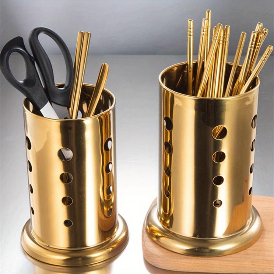 1PC Stainless Steel Golden Chopstick Rack Cutlery Holder Tableware Organizer Household Spoon Storage Container Kitchen Accessories