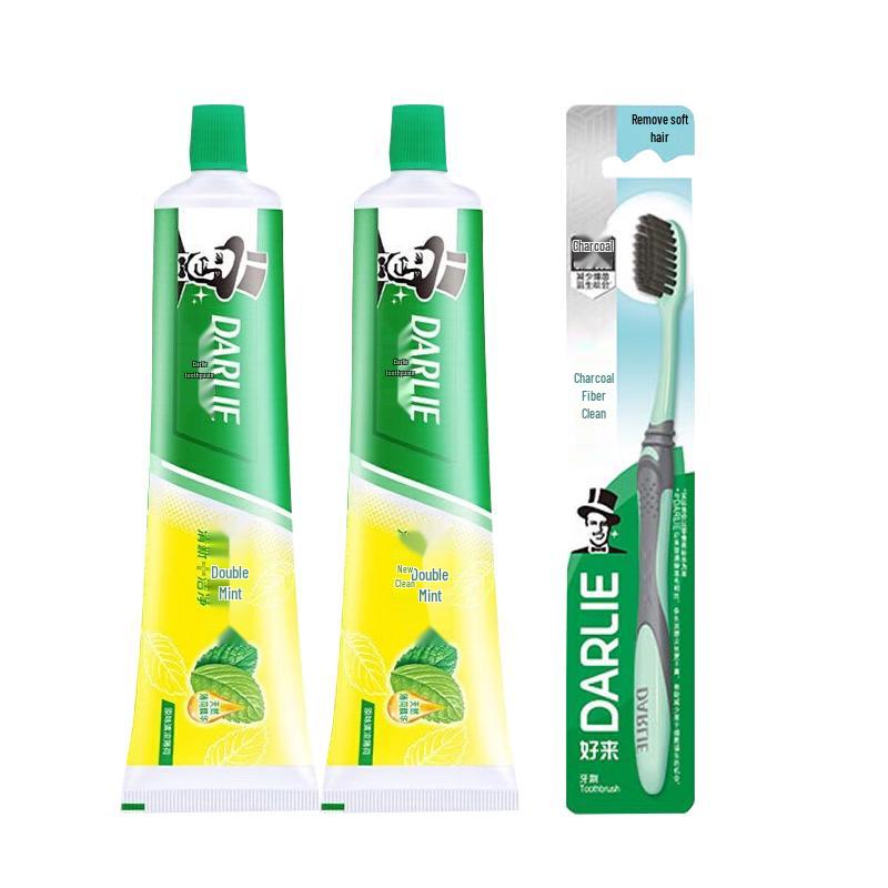 Darlie Double Mint Toothpaste Twin Pack with Charcoal Toothbrush