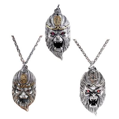 Verstellbare, robuste Anhänger-Halskette mit Monkey Kings-Motiv aus silberplattiertem Messing – ein tragbares und modisches Accessoire für Gamer