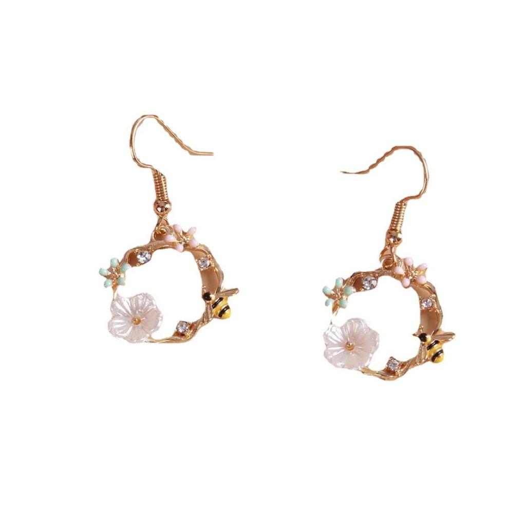 Silver Needle Bee Floral Earrings Korean Style Cute Bee Flower Ear Studs for Women