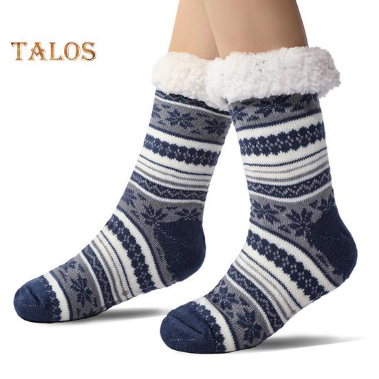 Ultra-thick Cashmere Slipper Socks Winter Warm Fuzzy Home Socks with Non-Slip Silicone Grips for Women Men