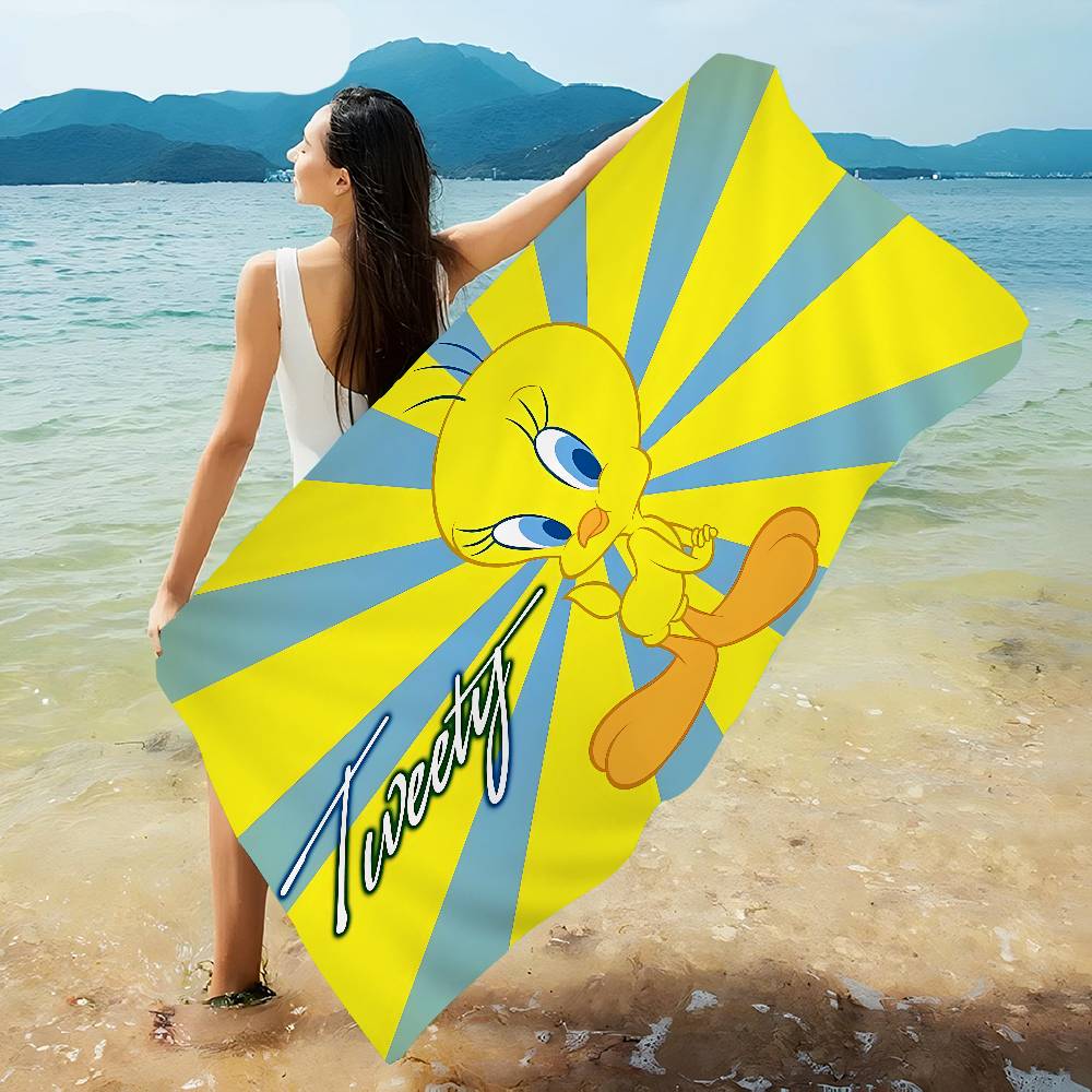 Yellow Cartoon T-Tweetys Bird Microfiber Blanket Quick Drying Beach Towels Oversized Printing Super Absorbent Pool Towel Blanket