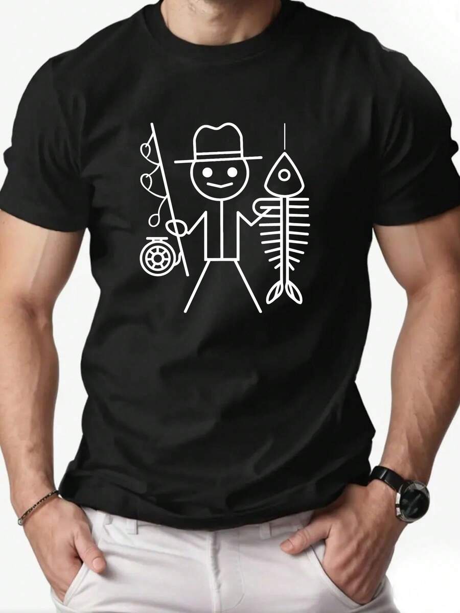 

Fishing Pattern Unisex s T-Shirt, Short-Sleeved Round Neck Casual Top XL
