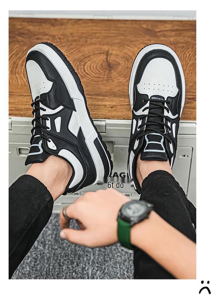 Men's Trendy Autumn White Sneakers - Breathable, Versatile Thick Sole Low Top Casual Skate Shoes