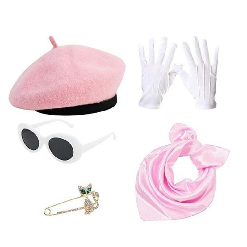 Французский костюм 1980-х годов Комплект: Французский берет Шляпа Солнцезащитные очки Шарф Перчатки Французский художник Набор для Хэллоуина Костюмированных вечеринок Карнавалов