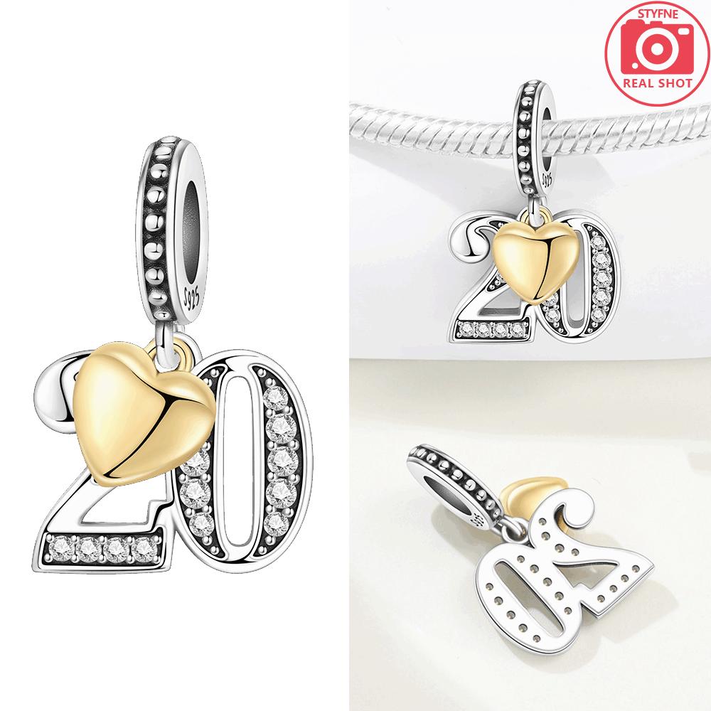 

Copper Charms Original White Zircon Gemstone Yellow Heart Number Pendant 18 Beads Fit Bracelet Women Jewelry Diy Fine Gift