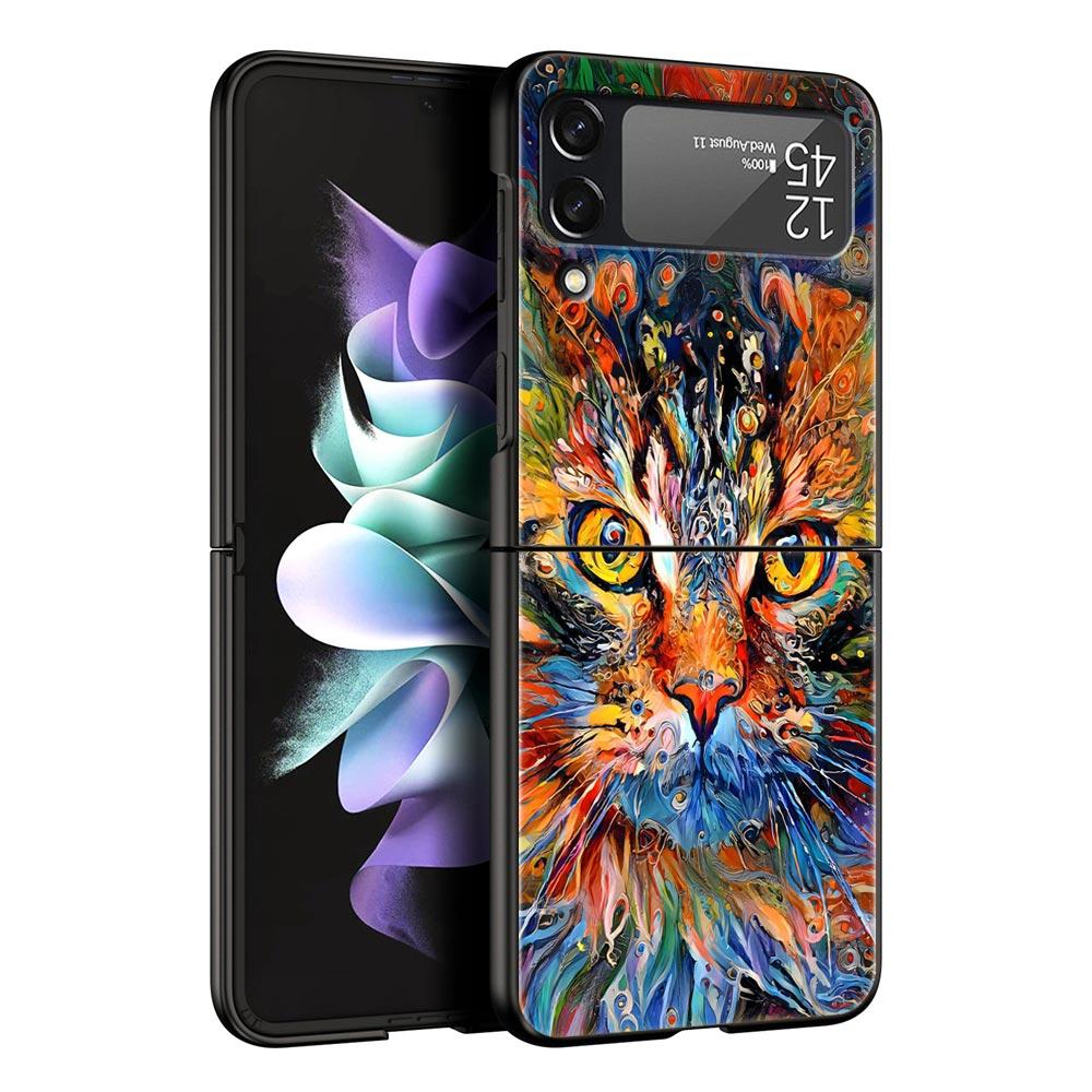 Abstract Surreal Animal Lion Phone Case for Samsung Galaxy Z Flip 3 4 5 Black Folding Mobile Shell Hard PC Coque Protect Cover