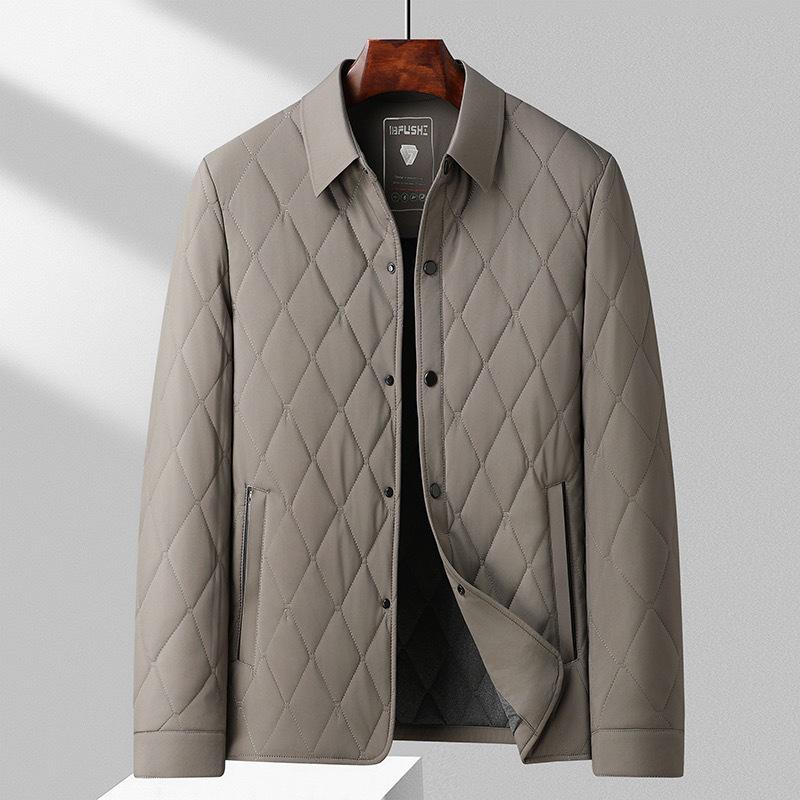 Men's 2023 Quilted Diamond Pattern Silk-Cotton Jacket - Lightweight Autumn Winter Shirt Style