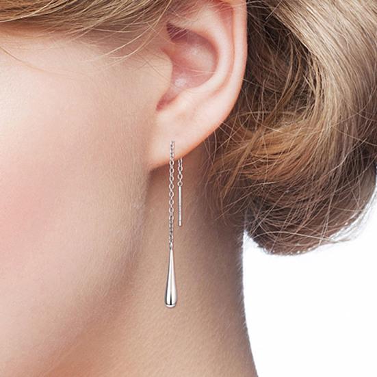 1 Pair Drop Earrings Long Tassel Teardrop Pendant Artificial Silver Chain Threader Dangle Earrings for Party