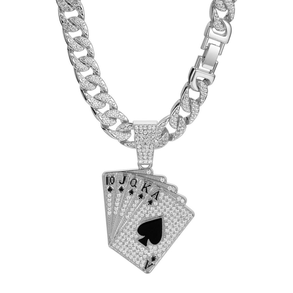European & American Hip-Hop Cuban Chain Poker Card Pendant Men's Necklace