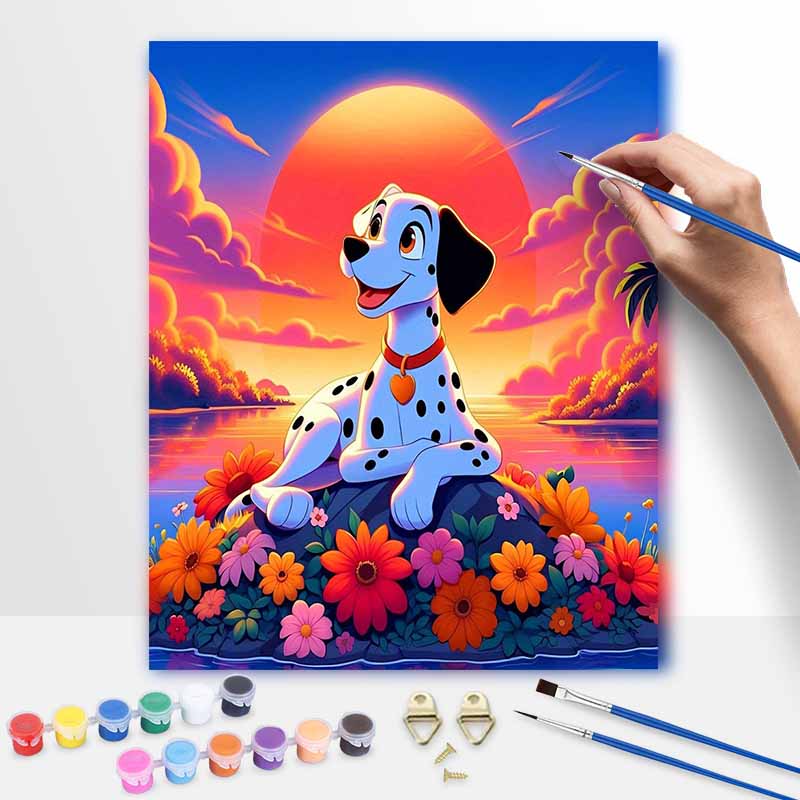Disney DIY Painting Kit Dalmatian Sunset Flowers Classic Style Home Decor Craft Gift Idea Art Supplies Canvas Wall Decor Painting Sets