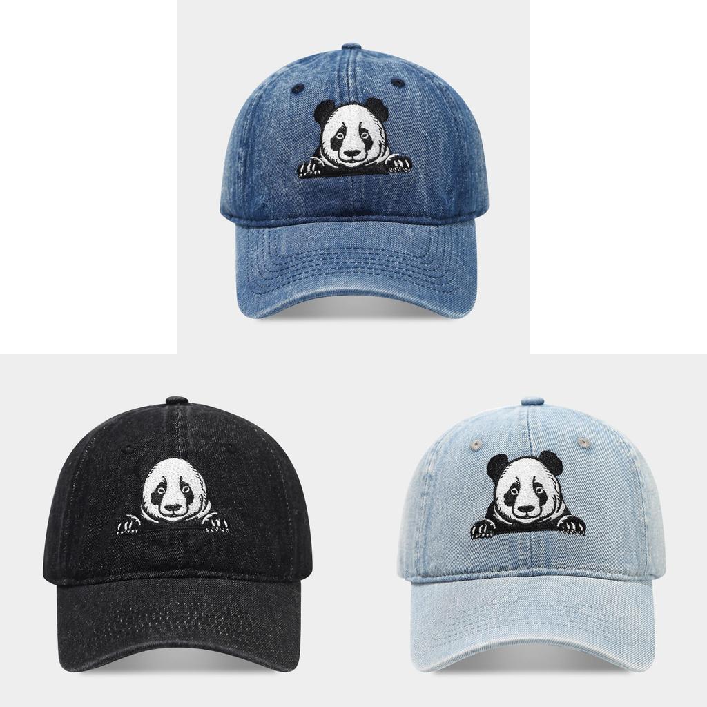 Bestickte Denim-Baseballkappe mit Panda und Sonnenschutz für lässige Sommerkleidung