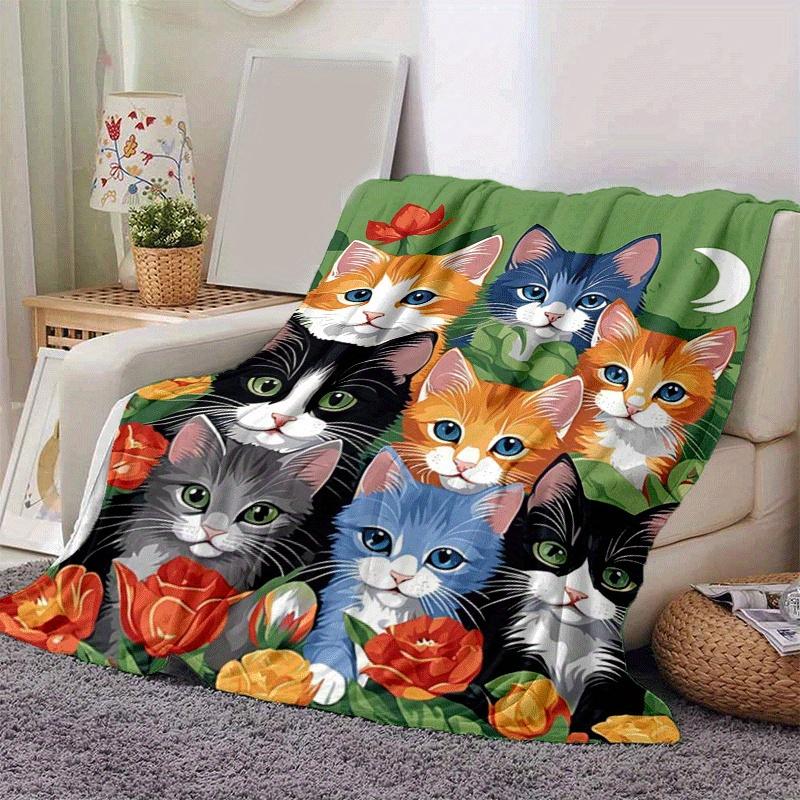 1pc Cute Cat Printing Lightweight Flannel Blanket, Comfortable and Warm Blanket, for Camping Sofa Bed and Couch Office, in All Seasons