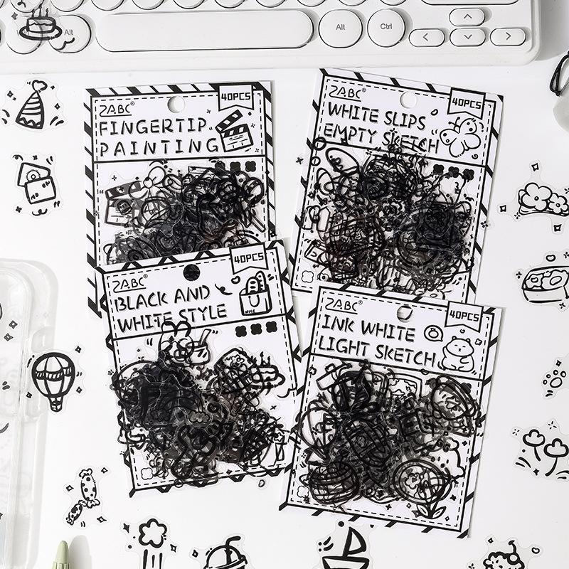 40Pcs Black Cute Stickers PET Scrapbooking Journal Decor Sticker Aesthetic for Phone Case Album Planner Kawaii Gift