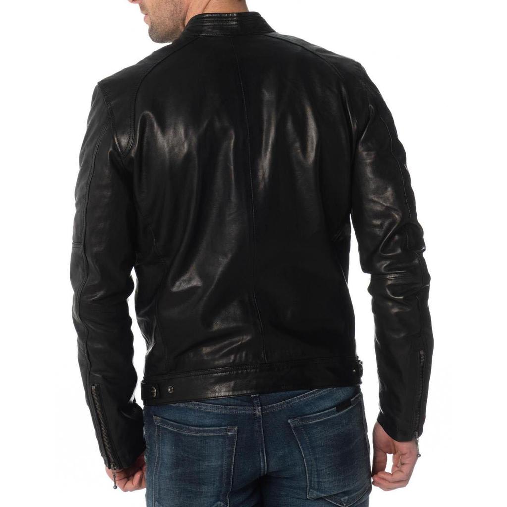 SKINOUTFIT Men's Genuine Lambskin Black Leather Jacket Stylish Motorcycle Bomber Biker Outerwear MJ 237