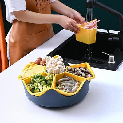 Velký dvouvrstvý 7dílný talíř na zeleninu a ovoce hot pot s naloženými, vyluhovanými a umytými pokrmy, koš na zeleninu, otočný talíř pro hot pot