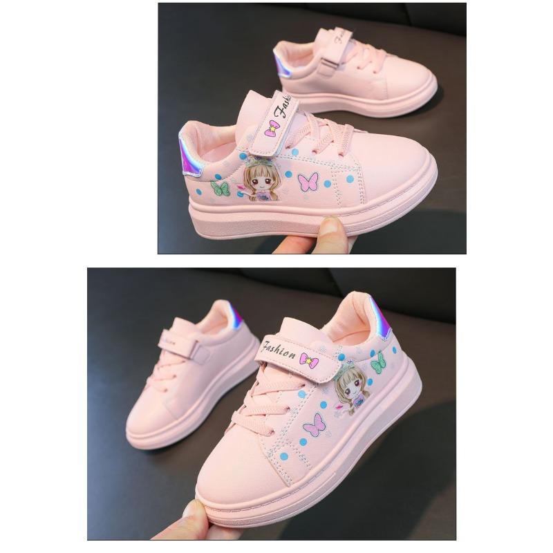 Children's Small White Shoes Girls Students Flat Casual Sports Shoes Leather Top Low Top Spring and Autumn Korean Version of Board Shoes