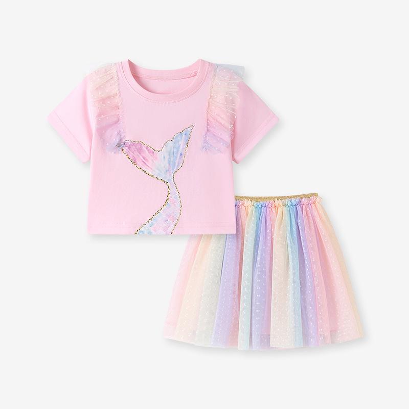 

Little Maven: Summer Girls Cute Cartoon European Mesh Skirt Set