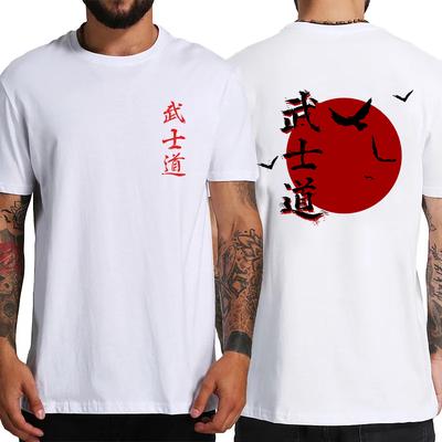 Spirit T Shirts Men Japanese Style Back Print Oversized 100% Cotton Tops T-shirt Bushido Male Gifts Tee Clothing