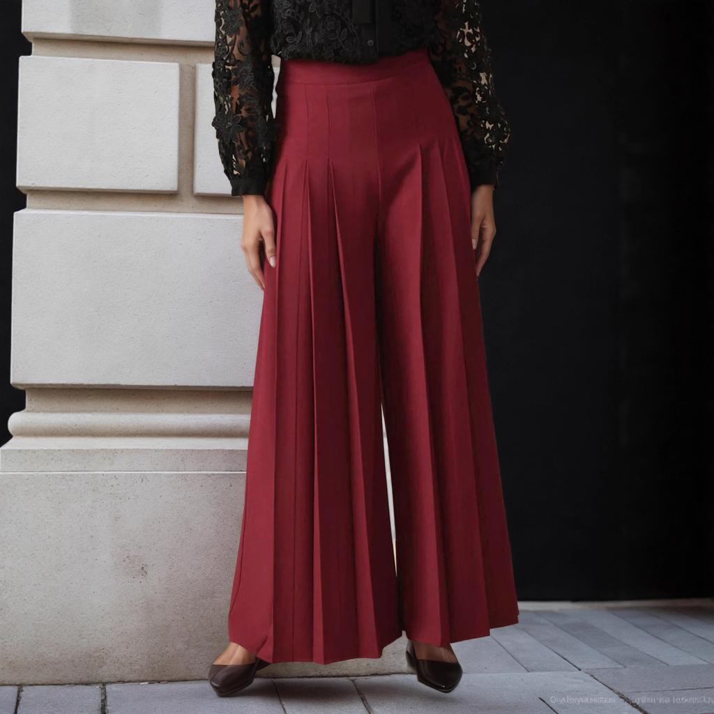 European and American fashion solid color high waist fold waist thin design waist culottes cover meat modified leg wide leg pants