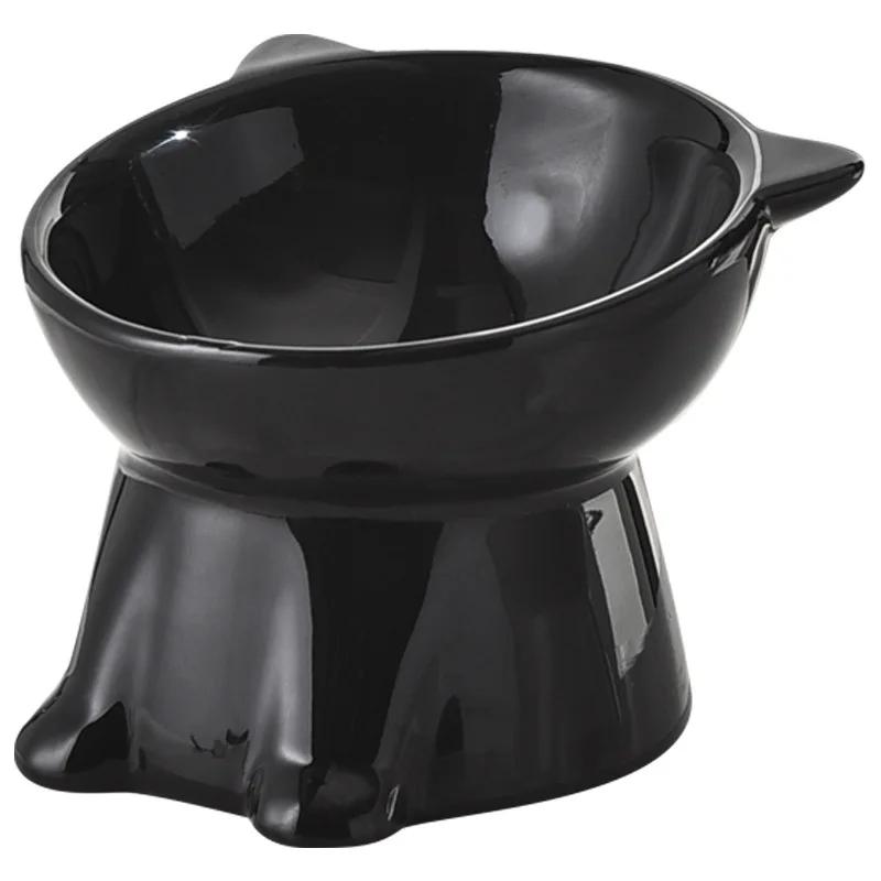 

Elevated Cat Bowl Anti-Tip Plastic Raised Pet Feeding Dish 15° Tilted Edge Neck Protection Kitty Food Bowl чорний