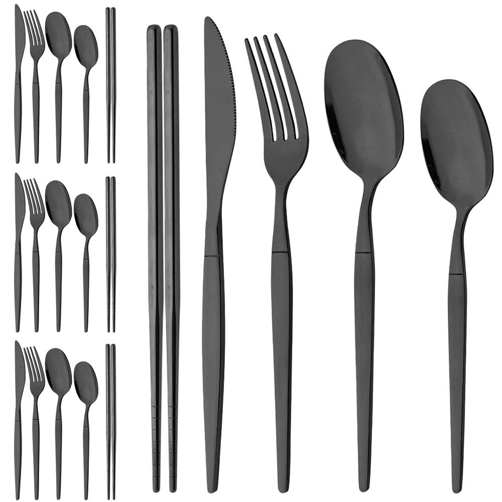 20-teiliges goldenes Geschirrset Edelstahl Tafelgeschirr Steakmesser Gabel Löffel Teelöffel Essstäbchen Besteckset Küchenbesteck