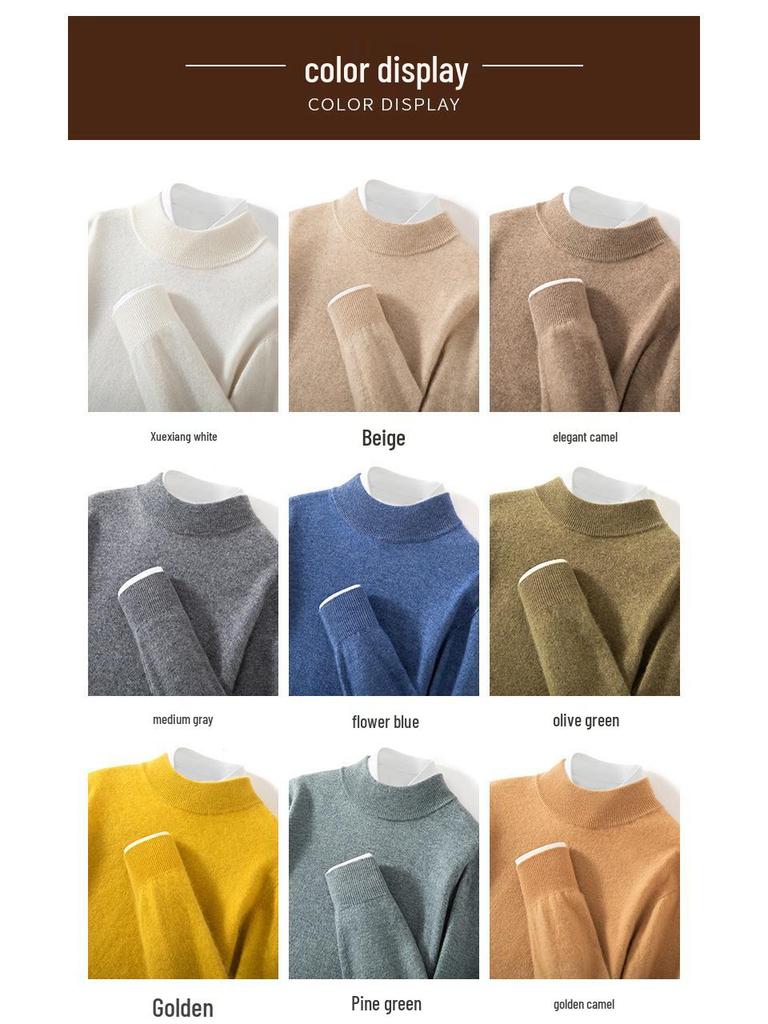 Men's Cashmere Half-High Neck Business Casual Sweater - Long Sleeve Autumn/Winter Knitwear