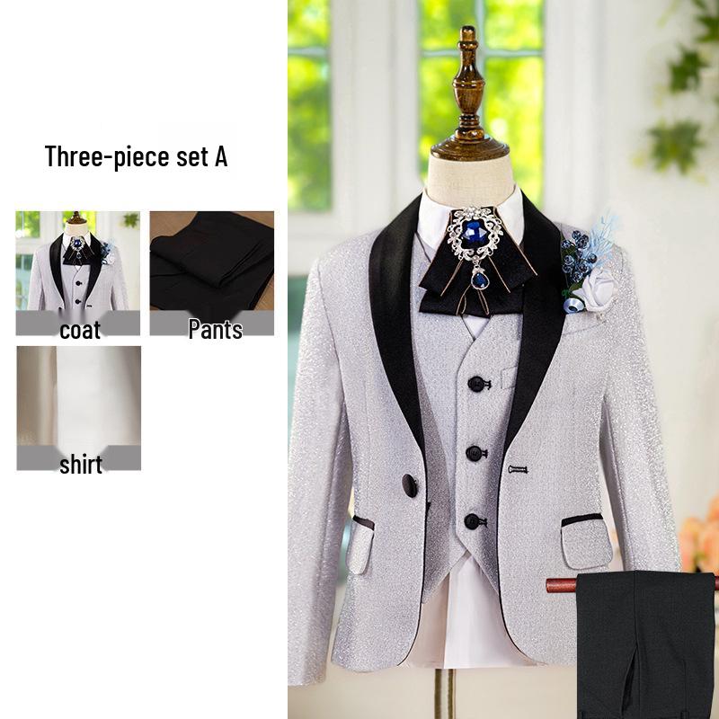 Boys' Silver Sequin Suit Set - Performance & Ceremony Outfit