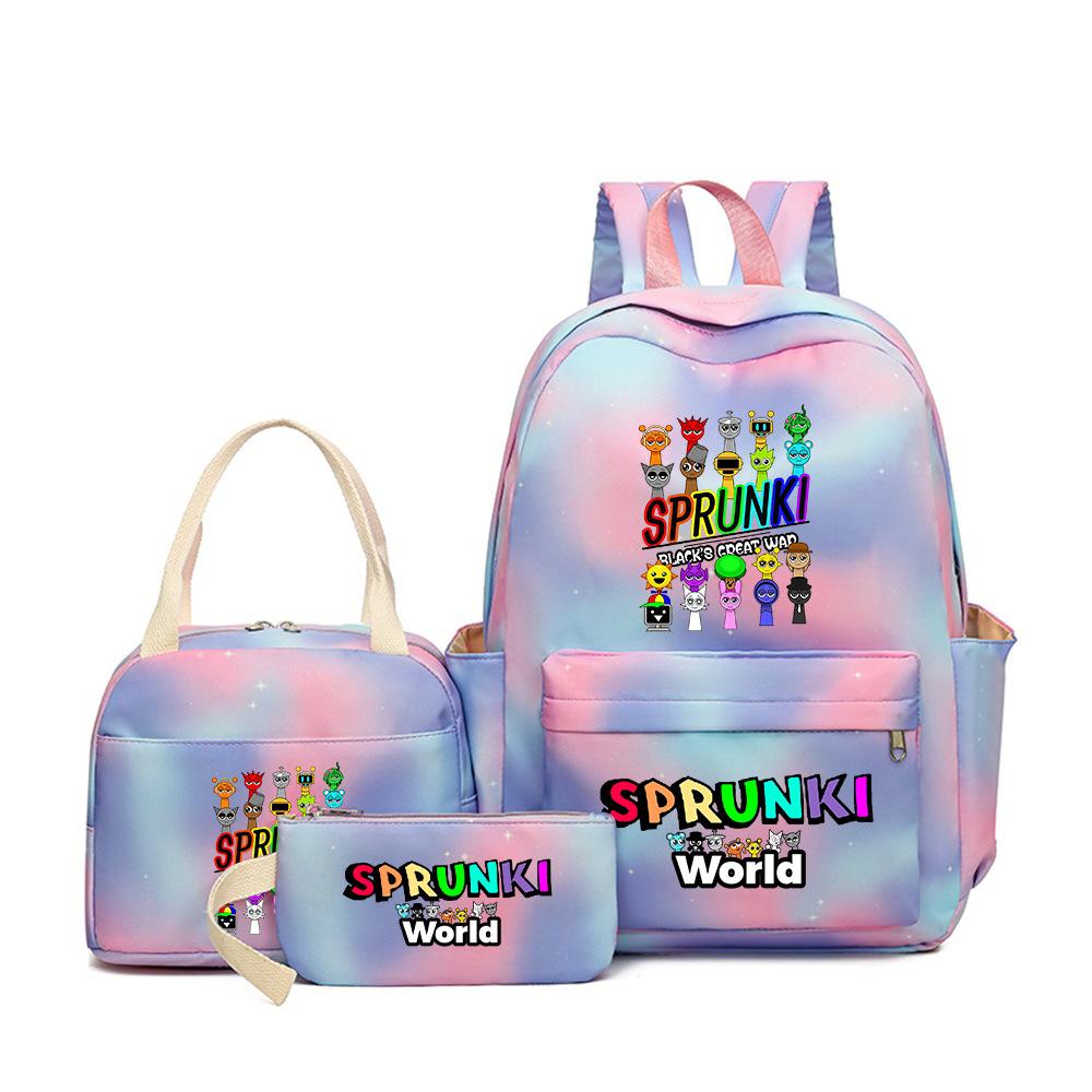 

Music game rhythm box Sprunki schoolbag backpack for primary and secondary school students backpack pencil case three-piece set as the picture
