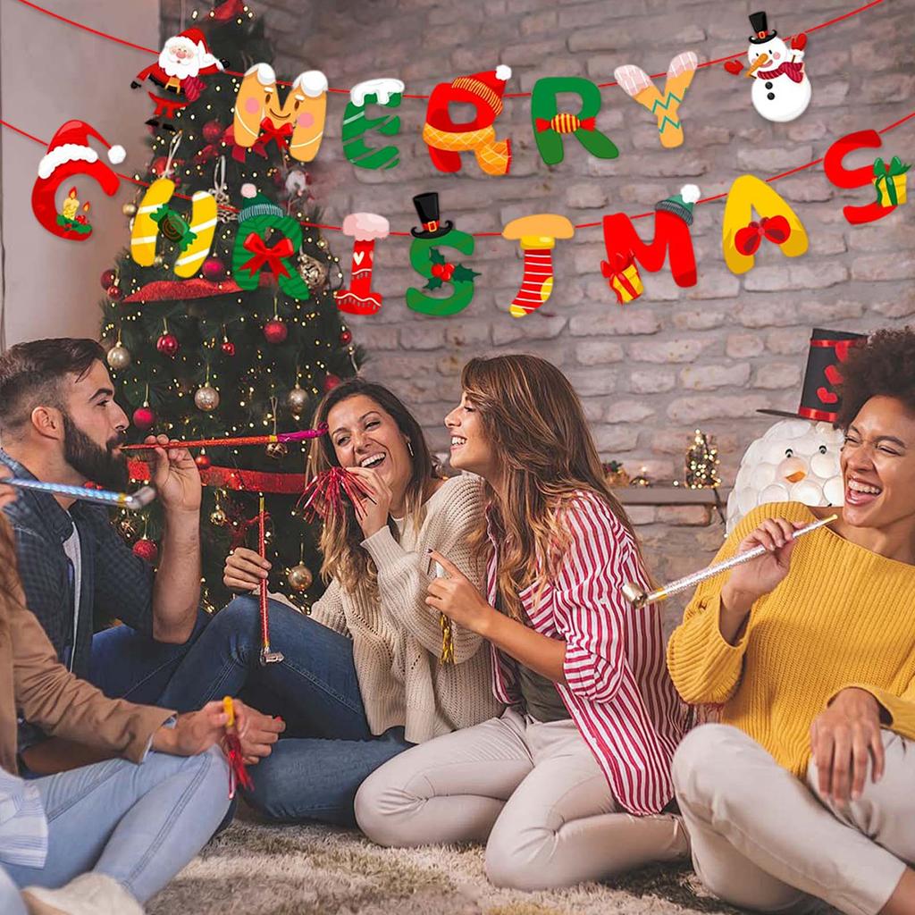 Bandeira de Natal Floco de Neve Boneco de Neve Papel de Carta Bandeira Layout de Local de Festa de Feriado Puxar Flor