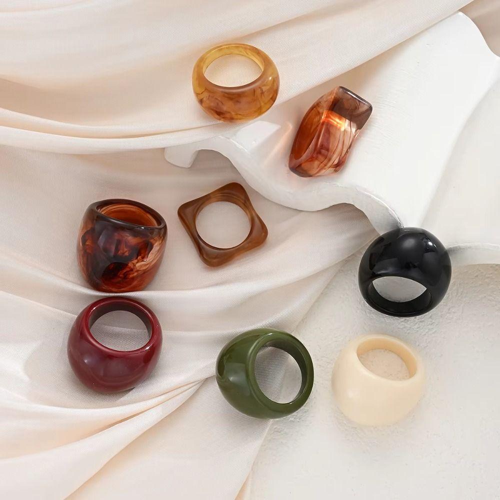 Adjustable Geometric Resin Ring Set Irregular Personality Rings Rural Vintage Resin Rings Women
