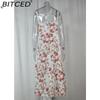 BITCED Women's Dress: Elegant Floral Print Split-Hem Fashionable Resort Strapless Dress