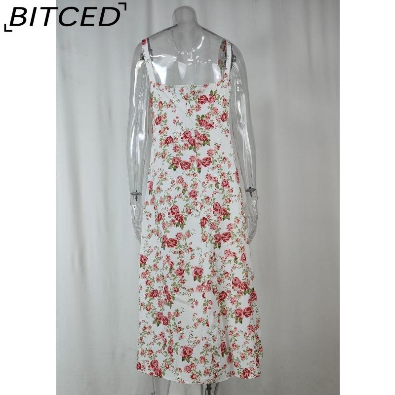 BITCED Women's Dress: Elegant Floral Print Split-Hem Fashionable Resort Strapless Dress