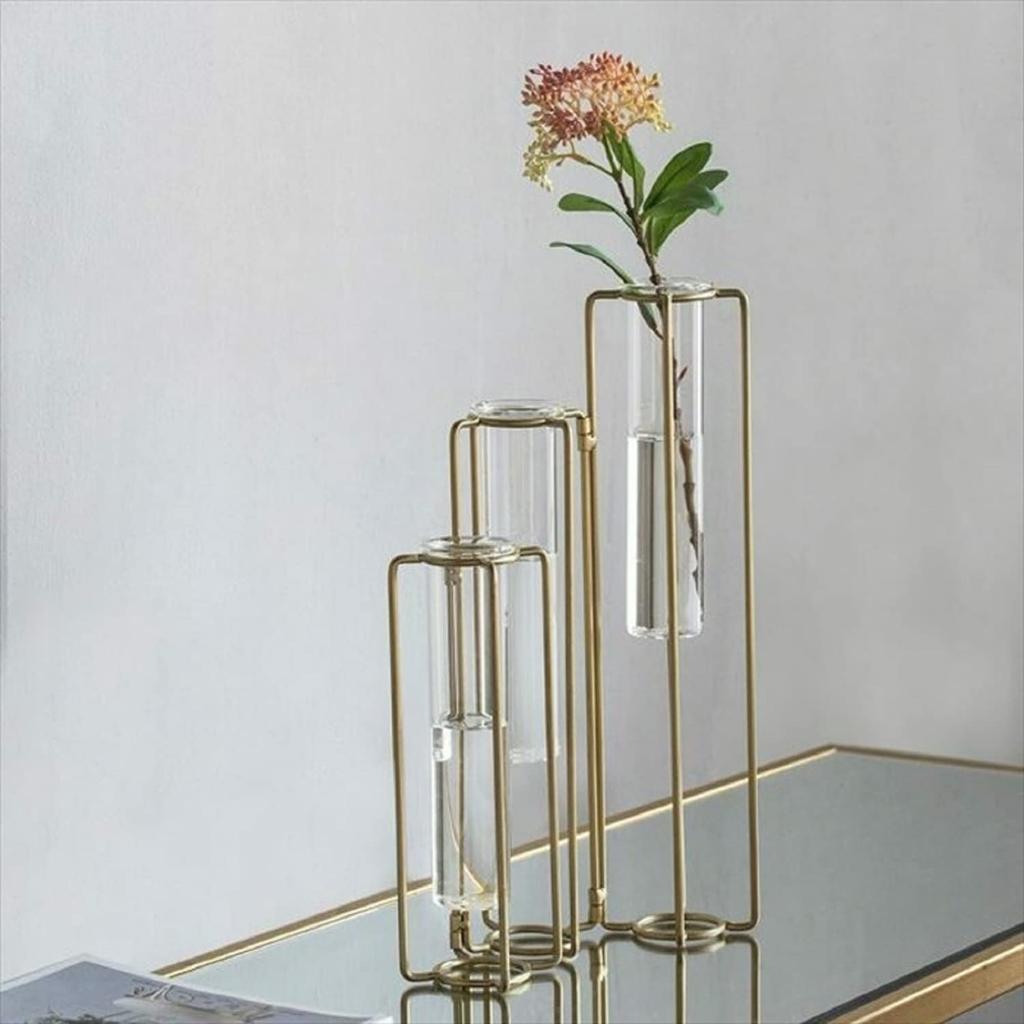 Elegant Interior Glass Vase Beaker Flower Vase Test Tube Vase for Beauty Salons and Nail Salons 85346FV [Modern Base]