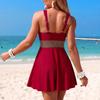 Women Two Piece Bikini Swimsuit with Wide Strap V Neck and High Waist Skirted Bottom for Beach and Pool Wear
