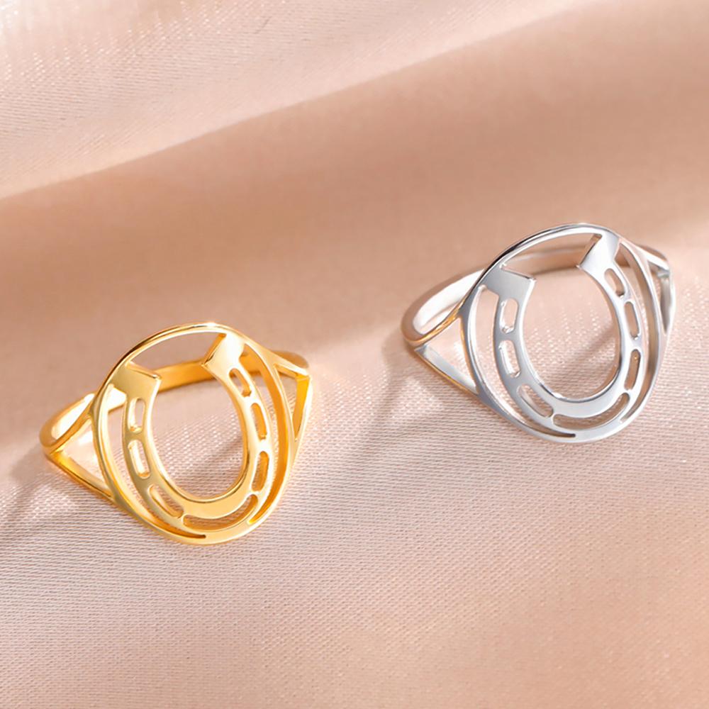 Dawapara Retro Horseshoe Ring Animal Horse Equestrian Gift Stainless Steel Wedding Band Couple Jewelry
