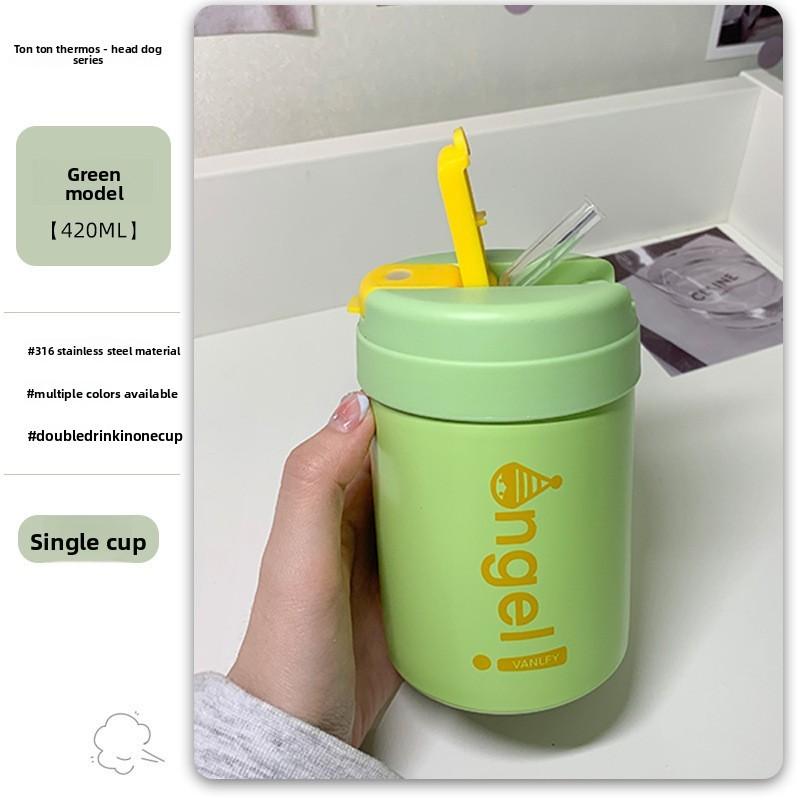 Reise-Isolierflasche für Kinder mit Strohhalm, auslaufsicher, für Kinder und Jugendliche