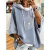 Bedruckter Kapuzenpullover mit diagonalen vertikalen Streifen, Western Plus Size Damen 3/4-Ärmel Lockerer Drop-Shoulder-Kapuzenpullover
